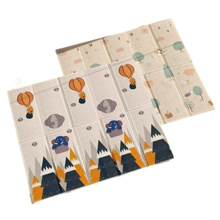 Covoras pentru Copii, Cyrax, cu 2 Fete, Model Padure/Elefanti, din XPE+PE, Impermeabil, Antiderapant, Protectie Termica, +3 Luni, Pliabil, 180 x 200 x 1.5 cm, Multicolor