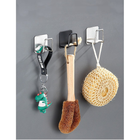 Organizator bucatarie Cyrax cu adeziv, carlig-suport pentru burete, accesorii bucatarie, 5x5x3,5 cm, otel inoxidabil, gri