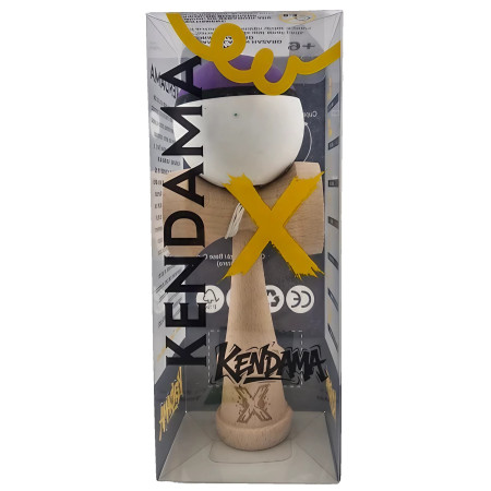 Kendama X Originala, Profesionala, Cyrax, din Lemn, 18 cm, Multicolor Mov/Negru/Alb