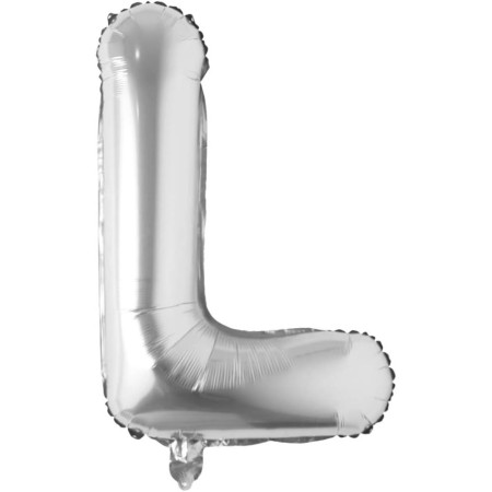 Balon Folie Metalizata Litera L, Cyrax, 80 cm, Umflati cu Heliu sau Aer, Ambalaj Individual, Pai inclus, Argintiu