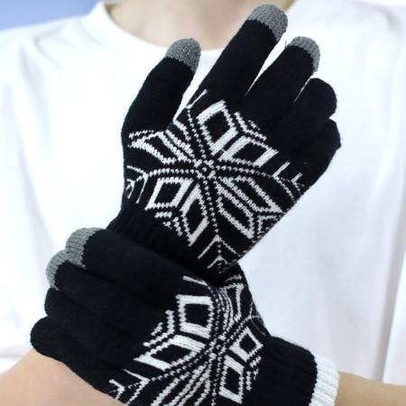 Manusi de Barbat,  Model Fulg, Functie Touchscreen (ecran tactil), Material Acril Tricotat, Manseta Elastica, Interior Catifelat, Marime Universala, Negru