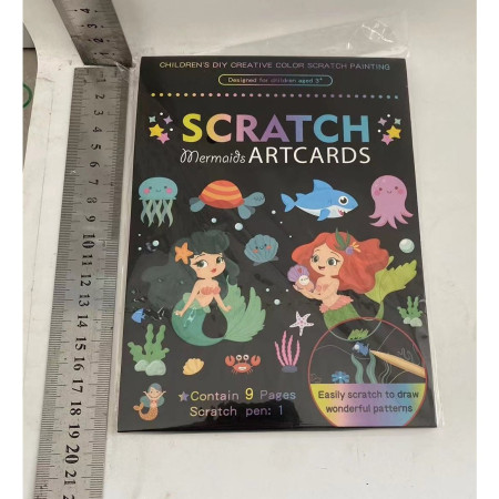 Set 9 Planse Razuibile, Cyrax, Scratch ArtCards, +3 Ani, de Razuit si de Colorat, 19 x 14 cm, Model Sirene, Multicolor