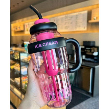 Sticla de Apa, Cyrax, Termica, Mentinere 6 Ore, 1400 mL, cu Pai si Capac, PP si Silicon, cu Maner Negru, 25.5x7.5 cm, Roz