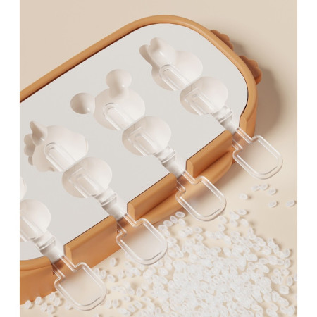 Forma pentru inghetata Cyrax, 4 compartimente, forme cu animalute, materialsilicon si ABS, 21 x 12.8 x 3cm, portocaliu