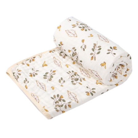 Prosop de baie din bumbac si tifon pentru Bebelusi, Cyrax, cu Sase Straturi, pentru Copii, 110x110 cm, Model Frunze, Bej Galben