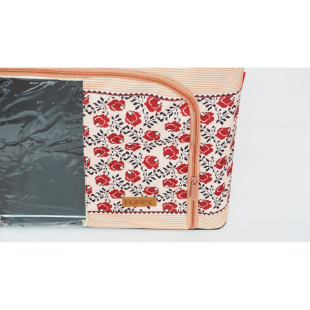 Cutie de Depozitare Pliabila, 100 L din Bumbac si In, 60X42X40 cm, Fereastra Frontala, 2 Usi de Acces cu Fermoar Bidirectional, Cadru Metalic, Suport Baza Stabil din Plastic, Motiv Traditional Model 4