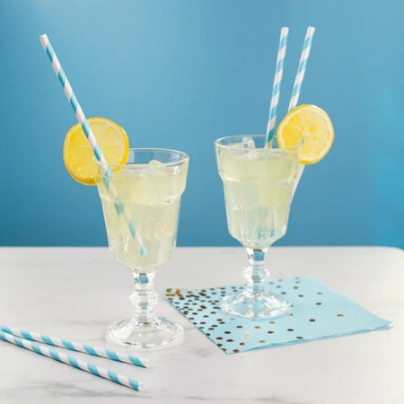 Set 25 Paie, Cyrax, din Hartie, 20 cm, Model cu Dungi, Alb/Albastru