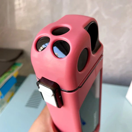 Sticla de Apa pentru Sport, Cyrax, 350 ml, cu Pai si Capac, 23x7x4.4 cm, Buton de Blocare, din PC, Roz