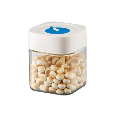 Borcan din Sticla de Inalta Calitate, Cyrax, Capac Ermetic, Uz Casnic, Depozitarea Condimentelor sau a Alimentelor Umede si Uscate, 750 mL, 10x10x12.2 cm, Alb