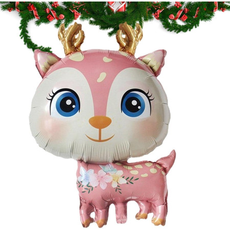 Balon din Folie Metalizata, Cyrax, Mini Figurine, Model Cerb, Tematica Aniversare, 49x74.5 cm, Ambalaj Individual, Pai Inclus, Umflare cu Aer sau Heliu, Roz