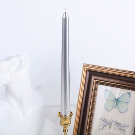 Lumanare Decorativa,  pentru Masa, 25 cm, din Parafina, fara Fum, Ardere 7.5h, Argintiu