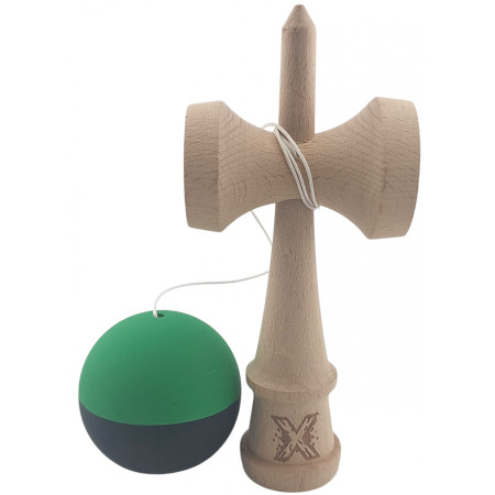Kendama X Originala, Profesionala, Cyrax, 18 cm, din Lemn, Verde/Negru
