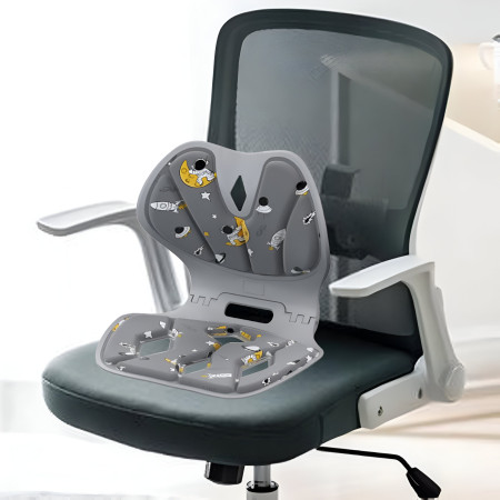 Suport pentru Scaun, Cyrax, pentru Corectarea Posturii, Portabil, Pliabil, Ergonomic, Ameliorare Durere, Respirabil, 35x32x30 cm, Marime L, Model Rachete, Gri