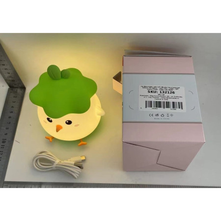 Lampa de Veghe pentru Copii,  din Silicon, Senzor Tactil, Model Pui, Lumina Calda, Protectie pentru Ochi, Incarcare USB, Capacitate Baterie Incorporata 800mAh, 11 x 10 x 12.4 cm, Verde