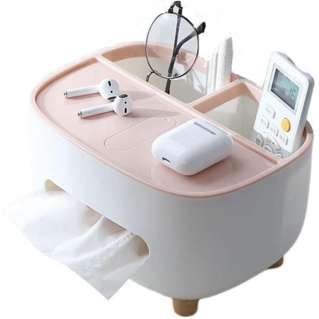 Suport pentru Servetele,  Cutie Multifunctionala, Design Minimalist, ABS, cu Suport pentru Obiectele Personale, pentru Birou, 21x12x12 cm, Roz
