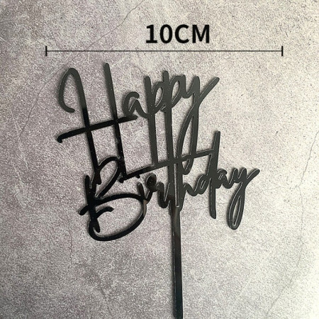 Decoratiune Topper pentru Tort, Cyrax, Model Happy Birthday, Tematica Aniversare, 10 cm, Negru