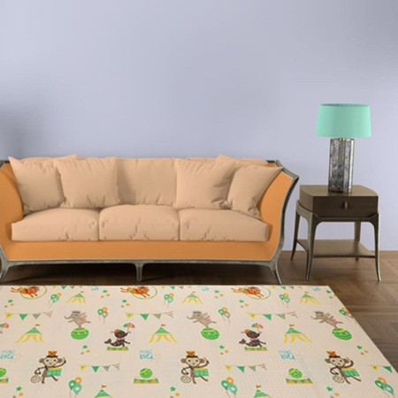 Covoras pentru Copii, Cyrax, cu 2 Fete, Model Caprioare/Circ, din XPE+PE, Impermeabil, Antiderapant, Protectie Termica, +3 Luni, Pliabil, 150 x 200 x 1 cm, Multicolor