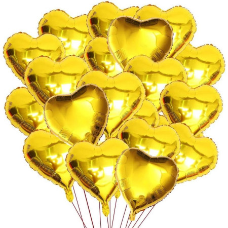 Set 2 Baloane din Folie Metalizata, Cyrax, Model Inimi, Tema Ziua Indragostitilor, 45 cm, Ambalaj Individual, Pai Inclus, Umflare cu Aer sau Heliu, Argintiu/Auriu