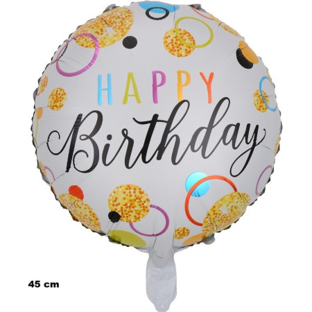 Balon din Folie Metalizata, Cyrax, Figurine, Model 6, Happy Birthday, Tematica Aniversare, 45 cm, Ambalaj Individual, Pai Inclus, Umflare cu Aer sau Heliu, Multicolor