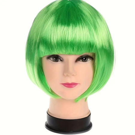 Peruca Cosplay, Cyrax, Tunsoare Bob cu Breton, pentru Carnaval, Halloween, Petreceri Tematice, din PET, Marime Universala, Verde