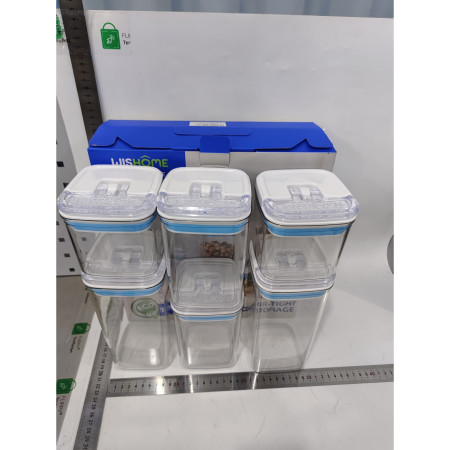 Cutii de Depozitare Alimente, Cyrax, Set din 6 Cutii de tip Container, 2x0.5 l, 2x0.8 l, 2x1.2 l, Recipiente pentru Cereale in Bucatarie,  Transparente cu Capac Albastru-Alb