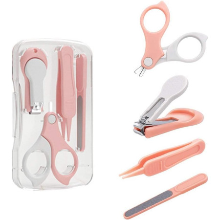 Set 4in1 de Ingrijire Unghii pentru Bebelusi, Cyrax, Cutie de Depozitare Transparenta, 0-6 Ani, 13.6x8x2 cm, Roz