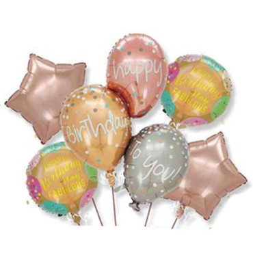 Baloane pentru aniversare, Cyrax, tematica Happy Birthday, set 7 baloane, 3 in1 Balon 86 x 110 cm, 2 Stele, 2 Rotunde, din folie de aluminiu, pai de carton inclus, Multicolor