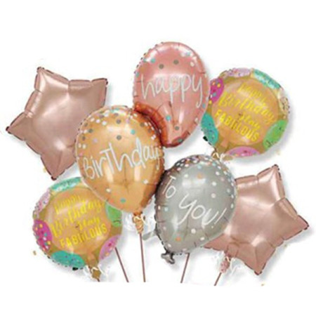 Baloane pentru aniversare, Cyrax, tematica Happy Birthday, set 7 baloane, 3 in1 Balon 86 x 110 cm, 2 Stele, 2 Rotunde, din folie de aluminiu, pai de carton inclus, Multicolor