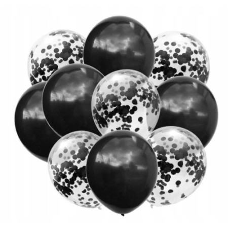 Set 10 Baloane din Latex, Cyrax, Model Party Confetti, 5 x Confetti, 5 x Negru, 25 cm, 2.2g