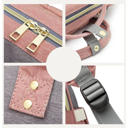 Rucsac Multifunctional pentru Mamici, Cyrax, din Panza Oxford, Compartimentare Multipla, Impermeabil, 43 x 18 x 26 cm, Roz/Gri