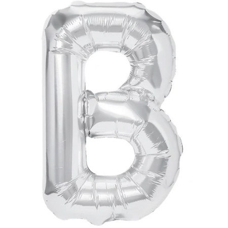 Balon Folie Metalizata Litera B, Cyrax, 40 cm, Umflati cu Heliu sau Aer, Ambalaj Individual, Pai inclus, Argintiu