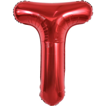 Balon Folie Metalizata Litera T, Cyrax, 40 cm, Umflati cu Heliu sau Aer, Ambalaj Individual, Pai inclus, Rosu