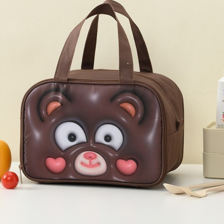 Geantă Frigorifică, Cyrax, cu Desene Animat 3D, Portabilă pentru Copii, de Prânz, din Pânză Oxford, 27.5x18x20 cm, Model Ursulet, Maro