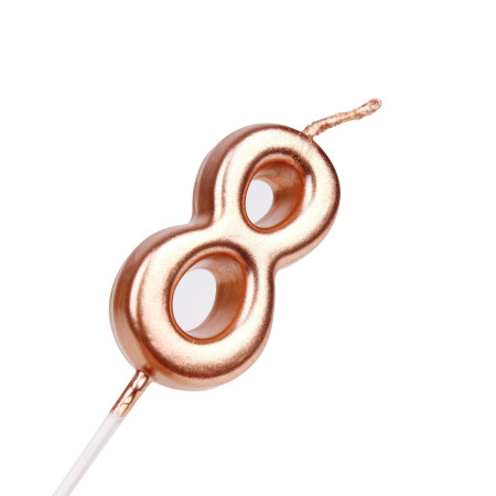 Lumanare de Tort, Cyrax, Model Cifra 8, Party, 4.5 x 2.5 cm, din Parafina, Rose Gold
