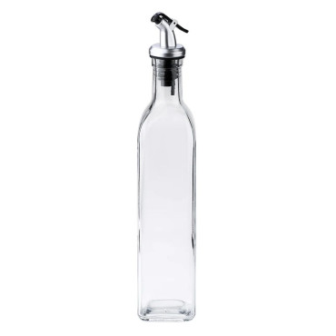 Sticla de Ulei de Masline, Cyrax, Sticla etansa pentru Lichide de Bucatarie, Sticla pentru Uleiuri, Sosuri, Otet, Capac din Inox Dozator, 30 x 6 cm, volum 500 ml, Transparent 