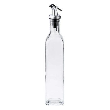 Sticla de Ulei de Masline, Cyrax, Sticla etansa pentru Lichide de Bucatarie, Sticla pentru Uleiuri, Sosuri, Otet, Capac din Inox Dozator, 30 x 6 cm, volum 500 ml, Transparent 
