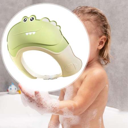 Casca de Dus, Cyrax, Previne Scurgerea Apei si Samponului pe Fata, 0-12 Ani, Ajustabila, din TPE+PP, 20 x 23 cm, Model Crocodil, Verde