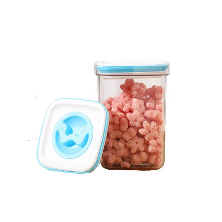 Cutie de Depozitare pentru Bucatarie, Cyrax, 1.3L, din ABS+PET+Silicon, Capac Alb/Albastru, 11.5 x 15 x 8 cm, Transparent