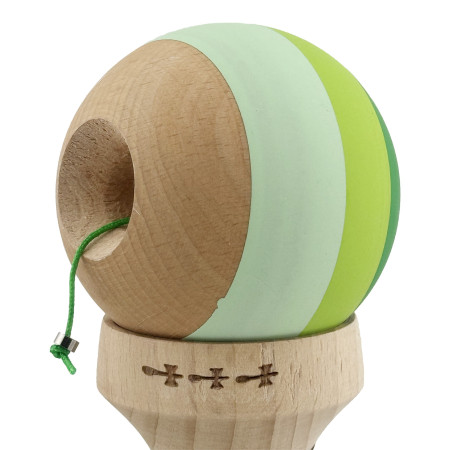 Kendama X Originala, Profesionala, Cyrax, Rubber Grip, Cupe Mari KING SIZE V3, Gaura in Baza, Rulment Metalic, din lemn 18 cm, Ata 62/65 cm, Special Verde degrade