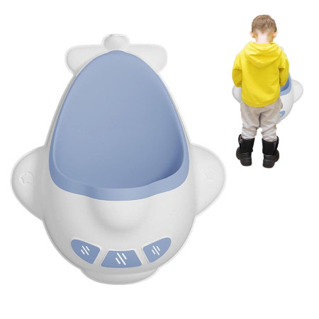 Pisoar pentru Baieti, Cyrax, 0-8 Ani, in Forma de Avion, Perie Inclusa, Montare pe Perete, Carlig Autoadeziv Inclus, 29 x 33.5 cm, Alb/Albastru