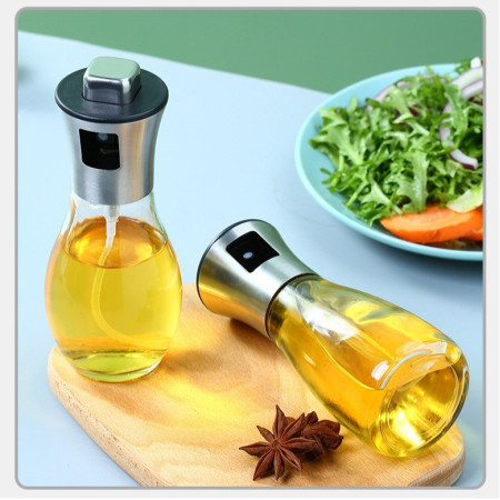 Sticla de ulei cu Pulverizator, Cyrax, Sticla pentru Lichide de Bucatarie, Otet, Sos, 16.7 x 5.2 cm, Volum 200 ml, Gri