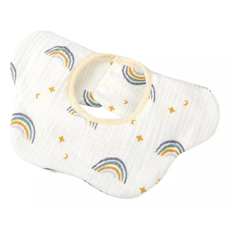 Baveta Tip Floare, Cyrax, din Bumbac, pentru Copii 0-12 Luni, Rezistenta la apa, cu Capse, Model Curcubeu, 26 x 29 cm, Alb