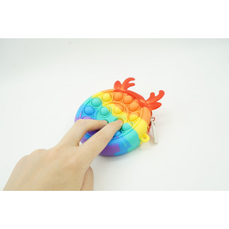 Jucarie antistres din silicon Cyrax, Pop it Now and Flip It ,Mini Geanta, Ren, 6 cm, Curcubeu