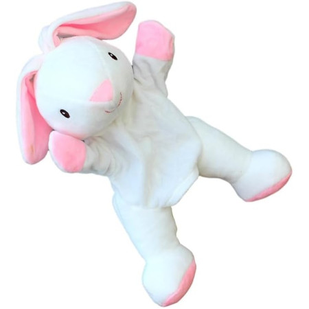 Papusa de Mana pentru Teatru de Papusi, Cyrax, din Plus, 25 x 10 x 8 cm, Model Iepure, Alb/Roz