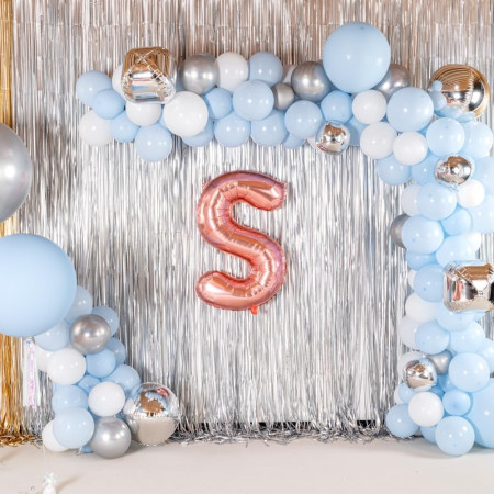 Balon Folie Metalizata Litera S, Cyrax, 100 cm, Umflati cu Heliu sau Aer, Ambalaj Individual, Pai inclus, Rose Gold