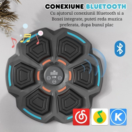 Tinta Lovituri Box Montabil pe Perete, Cyrax, Negru, Difuzor, Bluetooth, Iluminare LED, 41.5 x 6.5 x 42 cm, Manusi Incluse