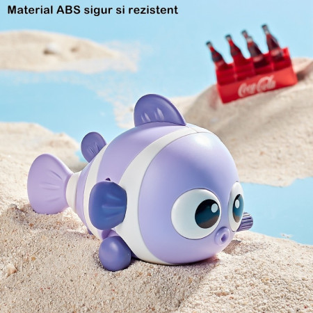 Jucarie mecanica pentru copii Cyrax, pestisor haios, cu cheita, distractiv, se taraste, se misca, 11 x 9 x 7.5 cm cm, mov