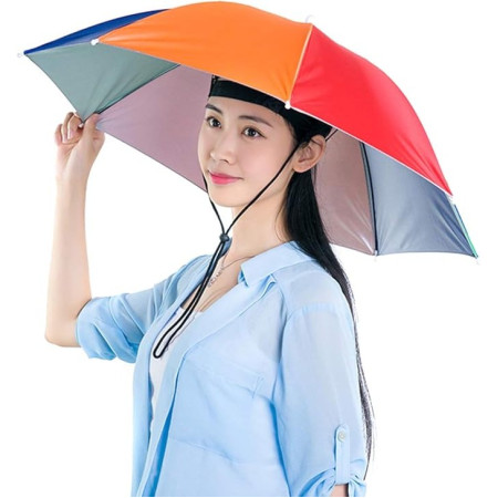 Umbrela de Cap,  Diametru 69 cm, Snur Reglabil de Cap, Protectie UV/Ploaie, Curcubeu