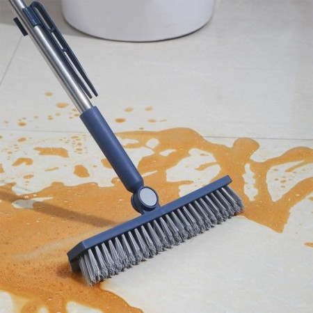 Perie de Curatare pentru Podele si Rosturi,  Lungime Maner 105 cm, Capat Pivotant 180 Grade, Peri din PP, Otel si Plastic, Cleste pentru Scame si Par Inclus, Albastru
