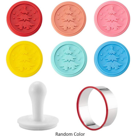 Set 6 stampile pentru prajituri Cyrax, tematica de Craciun, din silicon alimentar non-toxic, taietor aluat inclus, 6 cm,  maner din plastic, compact, usor de depozitat,